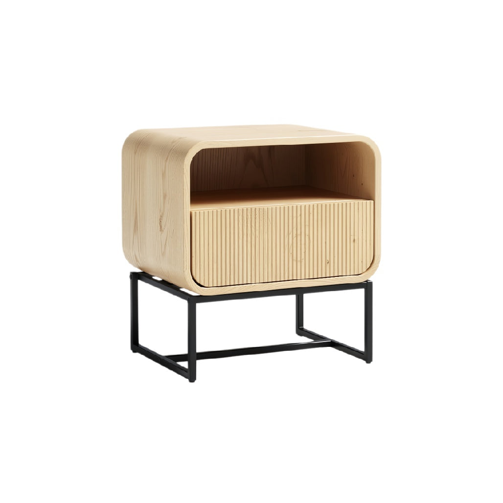 Modern Wood Nightstand with Open Shelf and Drawer